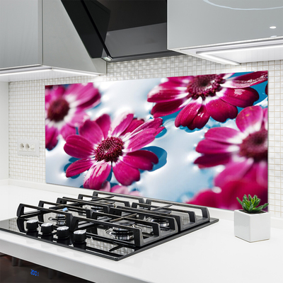 Kitchen Splashback Flowers floral red blue