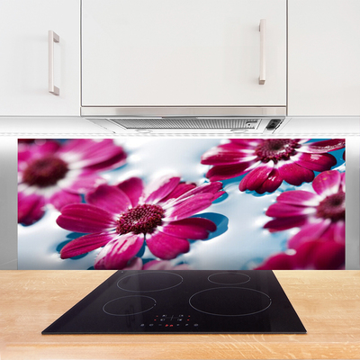 Kitchen Splashback Flowers floral red blue