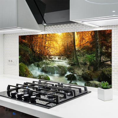 Kitchen Splashback Waterfall forest stones nature brown yellow grey white