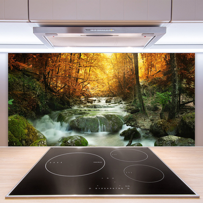 Kitchen Splashback Waterfall forest stones nature brown yellow grey white