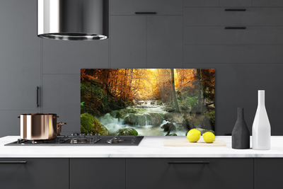 Kitchen Splashback Waterfall forest stones nature brown yellow grey white