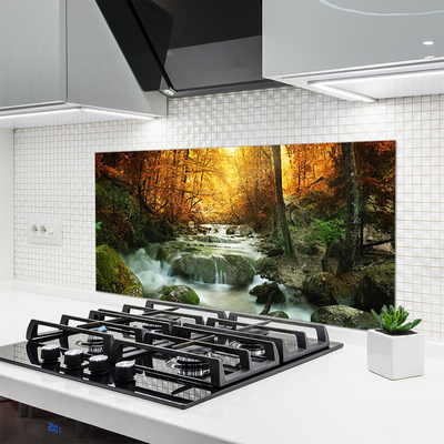 Kitchen Splashback Waterfall forest stones nature brown yellow grey white