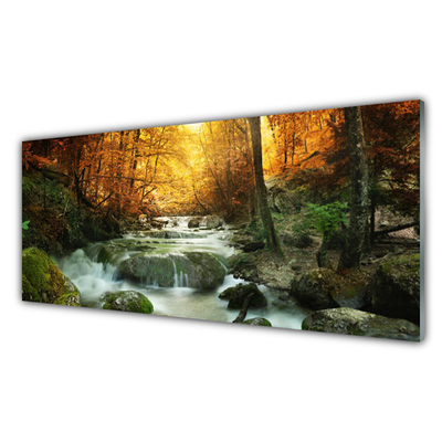 Kitchen Splashback Waterfall forest stones nature brown yellow grey white