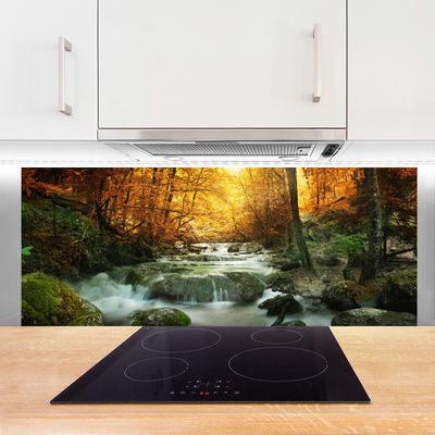 Kitchen Splashback Waterfall forest stones nature brown yellow grey white