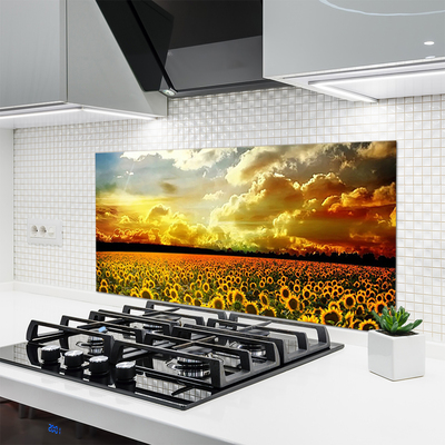 Kitchen Splashback Meadow sunflowers floral yellow brown