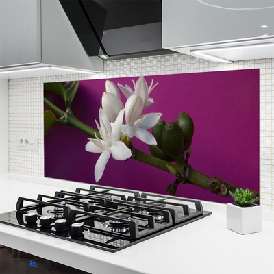 Kitchen Splashback Flower stalks floral white green