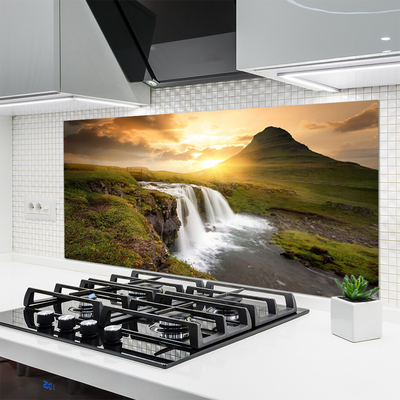 Kitchen Splashback Mountain waterfall nature grey green white