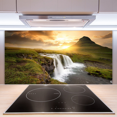 Kitchen Splashback Mountain waterfall nature grey green white