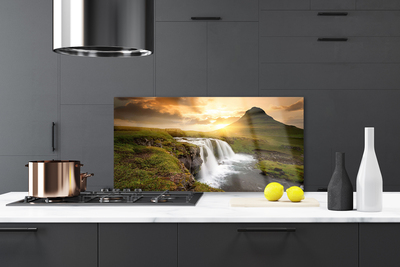 Kitchen Splashback Mountain waterfall nature grey green white