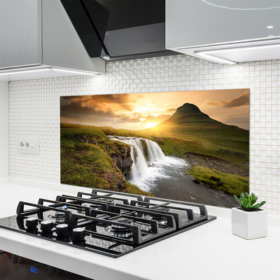 Kitchen Splashback Mountain waterfall nature grey green white