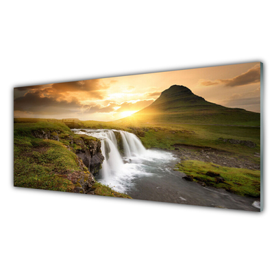 Kitchen Splashback Mountain waterfall nature grey green white