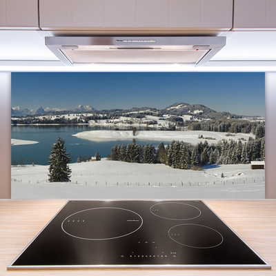 Kitchen Splashback Snow lake forest landscape blue white green