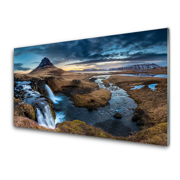 Kitchen Splashback Mountains waterfall lake landscape blue grey green white