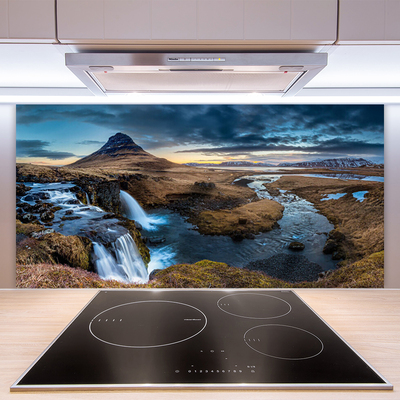 Kitchen Splashback Mountains waterfall lake landscape blue grey green white