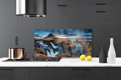 Kitchen Splashback Mountains waterfall lake landscape blue grey green white