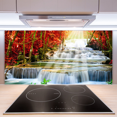 Kitchen Splashback Waterfall forest nature green orange blue white