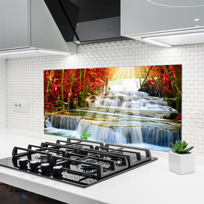 Kitchen Splashback Waterfall forest nature green orange blue white