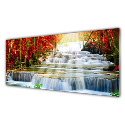 Kitchen Splashback Waterfall forest nature green orange blue white