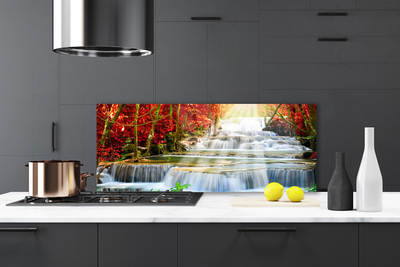 Kitchen Splashback Waterfall forest nature green orange blue white