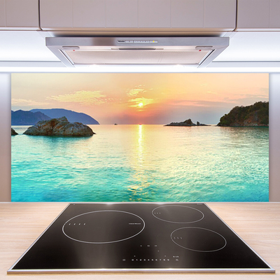 Kitchen Splashback Sun sea rocks landscape yellow grey blue