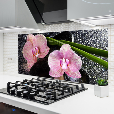 Kitchen Splashback Flowers floral green pink