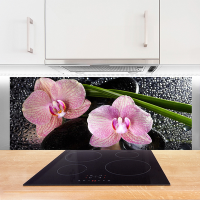 Kitchen Splashback Flowers floral green pink