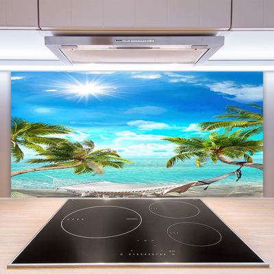 Kitchen Splashback Sun sea palm hammock landscape white blue brown white