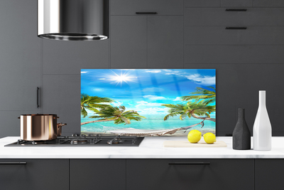 Kitchen Splashback Sun sea palm hammock landscape white blue brown white