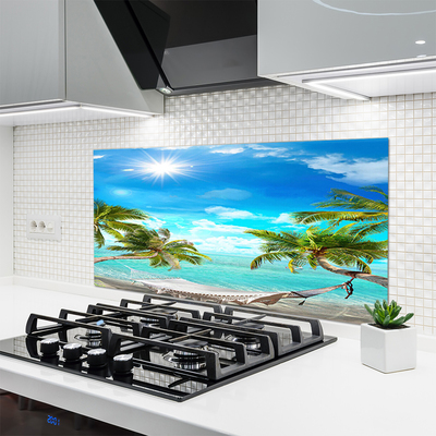 Kitchen Splashback Sun sea palm hammock landscape white blue brown white