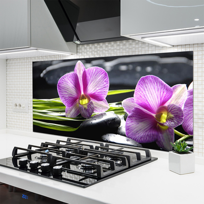 Kitchen Splashback Flower stones floral pink black