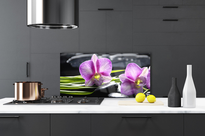 Kitchen Splashback Flower stones floral pink black