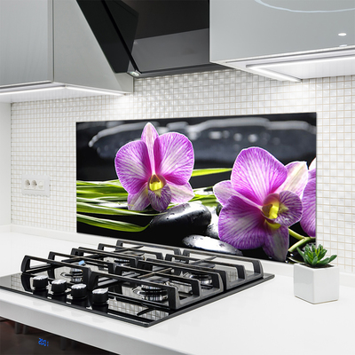 Kitchen Splashback Flower stones floral pink black