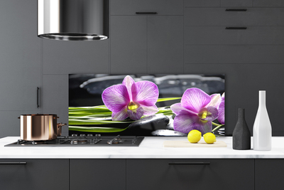 Kitchen Splashback Flower stones floral pink black