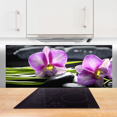 Kitchen Splashback Flower stones floral pink black