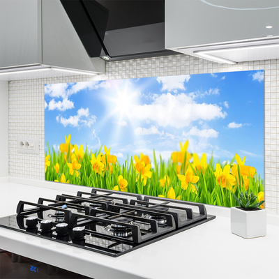 Kitchen Splashback Jonquille sun floral green yellow white