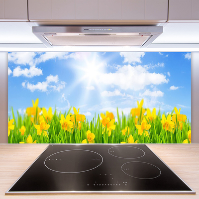 Kitchen Splashback Jonquille sun floral green yellow white