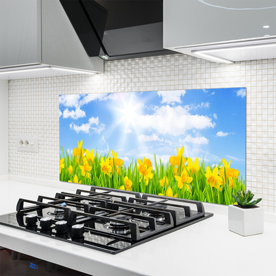 Kitchen Splashback Jonquille sun floral green yellow white