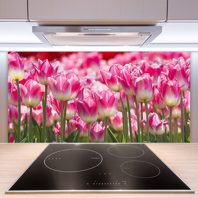 Kitchen Splashback Tulips floral green white red