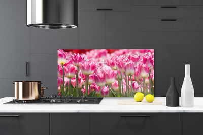 Kitchen Splashback Tulips floral green white red