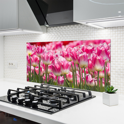 Kitchen Splashback Tulips floral green white red