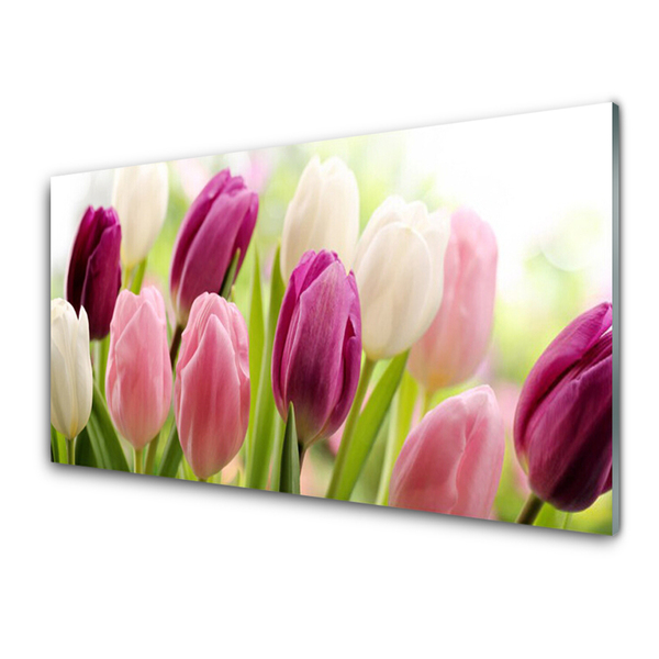 Kitchen Splashback Tulips floral white red pink