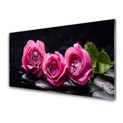 Kitchen Splashback Roses stones floral red black