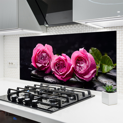 Kitchen Splashback Roses stones floral red black