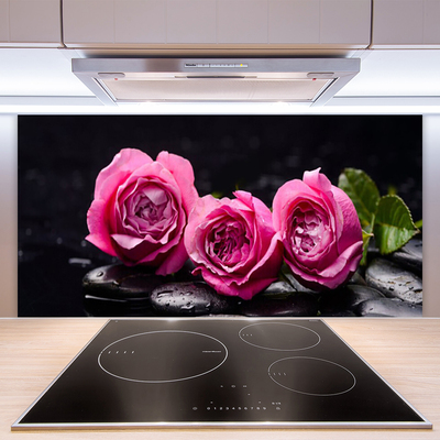 Kitchen Splashback Roses stones floral red black