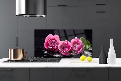 Kitchen Splashback Roses stones floral red black