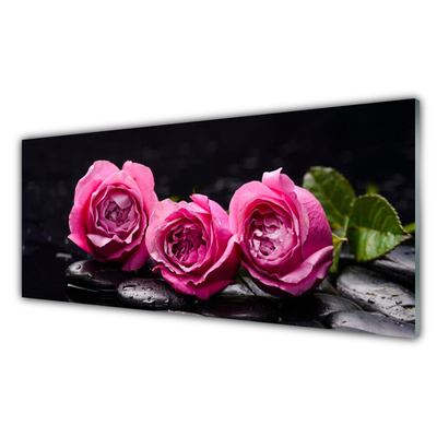 Kitchen Splashback Roses stones floral red black