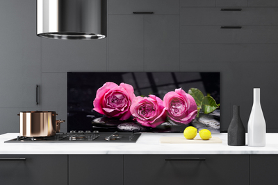 Kitchen Splashback Roses stones floral red black