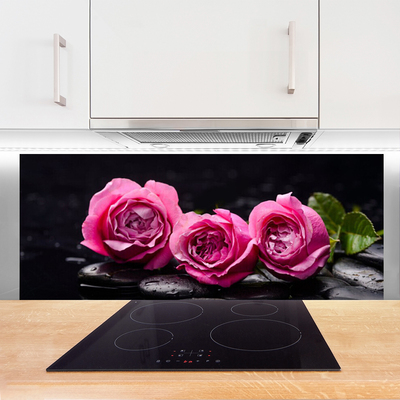 Kitchen Splashback Roses stones floral red black