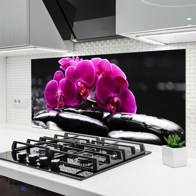 Kitchen Splashback Flower stones floral red black