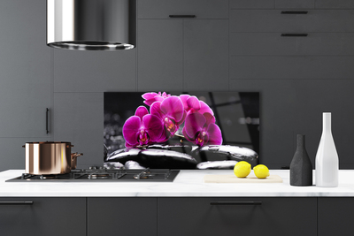 Kitchen Splashback Flower stones floral red black